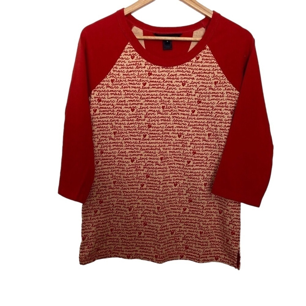 MARC by Marc Jacobs raglan shirt red cream in medium cozy casual 3/4 sleeves